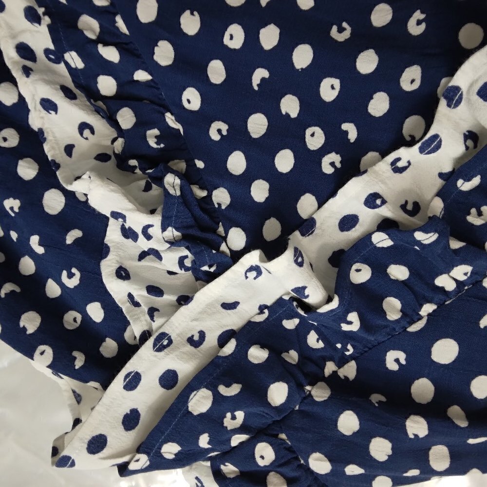 Soft Surroundings | Sonrisa Polka Dot Ruffle Sleeve Top Blue White Top | Size L - Picture 7 of 9